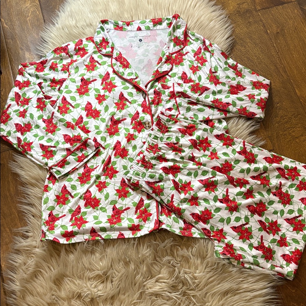 Simply Southern Floral Pajama Set with Red and Green Accents